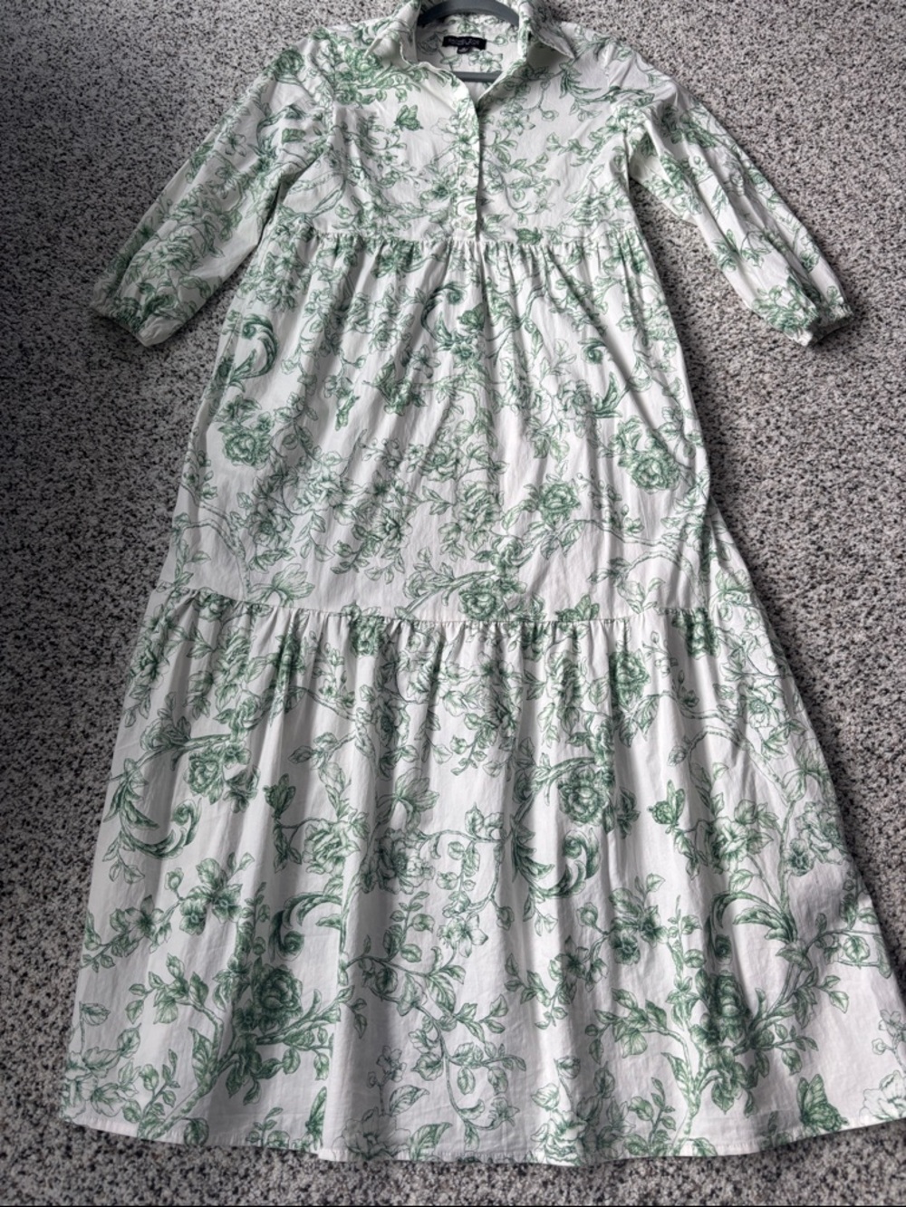 Green Floral Tiered Button-Front Midi Dress sz xs